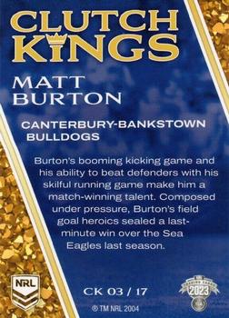 2023 NRL Traders Elite - Clutch Kings #CK03 Matt Burton Back